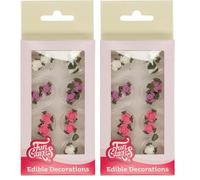 FunCakes Sugar Decorations Roses with Leafs: Ready to Use for Cake Decoration, Perfect for Cupcakes, Muffins and more, Glutenfree certified, Set/16,Mix,6 (Pack of 2)