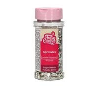 FunCakes Sugar Hearts Metallic Silver: Cake Sprinkles, Great Taste, Perfect for Cake Decorating, Sugar Hearts Sweets 80 g.