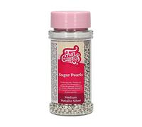 FunCakes Sugar Pearls Medium Metallic Silver: Cake Sprinkles, Great Taste, Perfect for Cake Decorating, Edible Sugar Pearls. 80 g.
