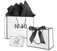 FUNCANDLE 40th Birthday Gift Bag 13" White Black Celebration Essentials for 1986 Born Men Women Includes Card and Tissue Paper Decorations Anniversary Present Paper Bags for Gifts Wrapping