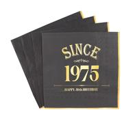 FUNCANDLE 50th Birthday Decorations Since 1975, Black Gold Happy 50th Birthday Party Disposable Napkins Supplies for Men Women Table Celebration Décor