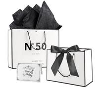 FUNCANDLE 50th Birthday Gift Bag 13" White Black Celebration Essentials for 1975 Born Men Women Includes Card and Tissue Paper Decorations Anniversary Present Paper Bags for Gifts Wrapping