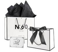 FUNCANDLE 60th Birthday Gift Bag 13" White Black Celebration Essentials for 1966 Born Men Women Includes Card and Tissue Paper Decorations Anniversary Present Paper Bags for Gifts Wrapping