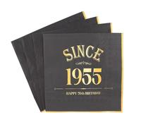FUNCANDLE 70th Birthday Decorations Since 1955, Black Gold Happy 70th Birthday Party Disposable Napkins Supplies for Men Women Table Celebration Decor