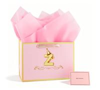 FUNCANDLE Birthday Gift Bag,Personalized Pink Gold Gift Bags for Women & Girls,Medium Gift Paper Bags with Card and Tissue Paper for Birthday Wedding,Party,Baby Shower,Valentine's Day(Pink Z)