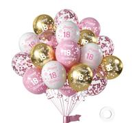 FUNCANDLE Happy 18th Birthday Balloons Pack of 16Pc，12inch Pink and White Gold Balloons Printed Latex Party Balloons Decorations Her 18 Years Old Born Birthday Anniversary Party Supplie
