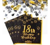 FUNCANDLE Happy 18th Birthday Black and Gold Napkins & Confetti - 20pcs Party Napkins & 30g Gold Black Confetti for Girls Boys 18th Birthday Decorations Party Table Supplies