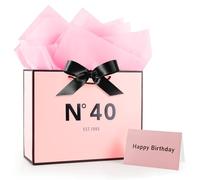 FUNCANDLE Women Pink 40th Birthday Gift Bag 13" with Card Bow Ribbon and Tissue Papers for Celebrating Women Mom 1985 Born Birthday Anniversary Present Paper Bags for Gifts Wrapping(EST.1985 40th)