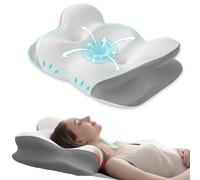FUNCCUBE Cervical Neck Pillow - Memory Foam Pillows for Pain Relief Sleeping with Cooling Pillowcase, Ergonomic Contour Odorless Bed Pillow for Back Side Shoulder Stomach Sleeper, Queen White
