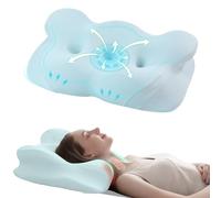 FUNCCUBE Cervical Neck Pillow - Memory Foam Pillows for Pain Relief Sleeping with Cooling Pillowcase, Ergonomic Contour Odorless Bed Pillow for Back Side Shoulder Stomach Sleeper, Queen Blue