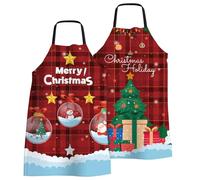 FunChaos 2 Pack Funny Christmas Kitchen Aprons for Women Men Adjustable Cooking Chef Aprons Waterproof Plaid Bib Aprons Cute Xmas Party Aprons Gift for Bakers Wife Husband Family, Plaid