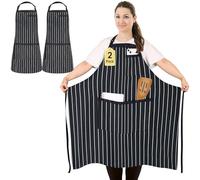FunChaos 2 Pack Plus Size Stripe Kitchen Apron, Adjustable Chef Apron with 3 Pockets, Large Bib Cotton Aprons for Men Women, Cooking Aprons for Gardening Baking BBQ Painting Restaurant, Black