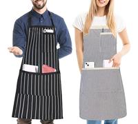FunChaos 2 Pack Stripe Kitchen Apron, Adjustable Bib Soft Apron with 3 Pockets, Chef Aprons for Men Women, Cooking Aprons for BBQ Painting Gardening Baking Restaurant, Black White