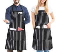 FunChaos 2 Pack Stripe Kitchen Apron, Adjustable Bib Soft Apron with 3 Pockets, Chef Aprons for Men Women, Cooking Aprons for BBQ Painting Gardening Baking Restaurant, Black