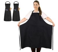 FunChaos 2 Pcs Plus Size Chef Apron, Black Apron, Unisex Aprons with 2 Pockets for Cooking, Grilling, BBQ, Work, Professional Aprons for Waiter Artist Hairdresser (Large Size)