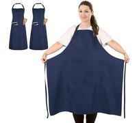 FunChaos 2 Pcs Plus Size Chef Apron, Navy Blue Apron, Unisex Aprons with 2 Pockets for Cooking, Grilling, BBQ, Work, Professional Aprons for Waiter Artist Hairdresser (Large Size)