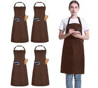 FunChaos 4 Pack Chef Apron, Adjustable Apron with 2 Pockets, Unisex Personalised Apron for Cooking, Kitchen, Restaurant (Brown)