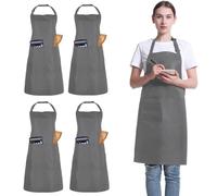 FunChaos 4 Pack Chef Apron, Adjustable Apron with 2 Pockets, Unisex Personalised Apron for Cooking, Kitchen, Restaurant (Grey)