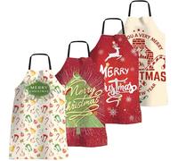 FunChaos 4 Pack Funny Christmas Kitchen Aprons for Women Men Adjustable Cooking Chef Aprons Waterproof Plaid Bib Aprons Cute Xmas Party Aprons Gift for Bakers Wife Husband Family, Xmas Pattern