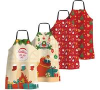 FunChaos 4 Pack Funny Christmas Kitchen Aprons for Women Men Adjustable Cooking Chef Aprons Waterproof Plaid Bib Aprons Cute Xmas Party Aprons Gift for Bakers Wife Husband Family (Xmas Decor)