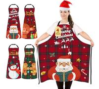 FunChaos 4 Pack Plus Size Funny Christmas Kitchen Aprons for Women Men Adjustable Cooking Chef Aprons Waterproof Bib Aprons Cute Xmas Party Aprons Gift for Bakers Wife Husband Family, Plaid