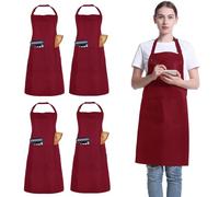FunChaos 4 Pack Unisex Chef Apron, Adjustable Bib Apron with 2 Pockets, Deep Red