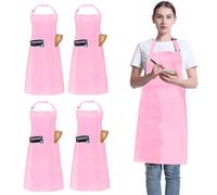 FunChaos 4 Pack Unisex Chef Apron, Pink, Bib Style with 2 Pockets, Adjustable, Lightweight Polyester