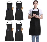 FunChaos 4 Packs Unisex Black Chef Apron, Waterproof Adjustable Aprons with 2 Pockets, Men Women Personalised Apron for Cooking, Kitchen, Gardening, Restaurant, Coffee House