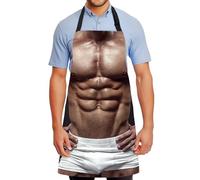 FunChaos Funny Creative Cooking Chef Apron with 3D Muscle Man Adjustable Sexy Kitchen Apron Waterproof Novelty Bib Aprons for BBQ Party Cosplay Xmas, Gift for Men Dad Husband Boyfriend, Muscle Man