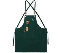 FunChaos Green Canvas Aprons, Work Aprons for Men Women, Chef Apron with Adjustable Strap and 3 Pockets, Apron for Servers Kitchen Cooking Baking Artist Painting, Cross Back
