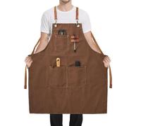 FunChaos Plus Size Canvas Aprons, Kitchen Chef Aprons, Heavy Duty Work Bib Aprons for Men Women, Adjustable Cross Back Strap Aprons with Large Pockets for Cooking Gardening BBQ, Brown