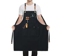 FunChaos Plus Size Canvas Aprons, Kitchen Chef Aprons, Heavy Duty Work Bib Aprons for Men Women, Adjustable Cross Back Strap Aprons with Large Pockets for Cooking Gardening BBQ, Black