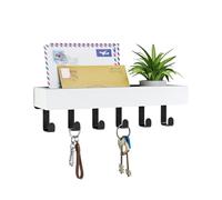 FuncHardwa Key Holder for Wall with 6 Hooks, Multifunctional Home Decor Key Rack with Wooden Tray, Drilling Key Hooks Wall Mounted Mail Organiser for Entrance Hallway