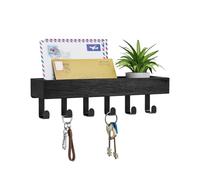 FuncHardwa Key Holder for Wall with 6 Hooks, Multifunctional Home Decor Key Rack with Wooden Tray, Drilling Key Hooks Wall Mounted Mail Organiser for Entrance Hallway