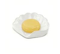 FuncHardwa Self-Draining Ceramic Soap Dish with Drainage, Shell Shape Soap Tray Dish with Non-Slip Pad, Glazed Soap Dish for Shower Bathroom, and Kitchen (White)