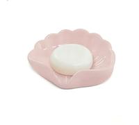 FuncHardwa Self-Draining Soap Holder for Shower, Shell Shape Ceramic Soap Dish with Drainage, Glazed Soaps Dishes for Bathroom, Sink, and Kitchen (Pink)