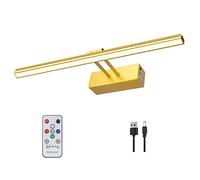 FUNCHDAY Picture Light,5000mAh Battery Operated Picture Light for Wall,Wireless Remote Painting Light with Timer and Dimmable,16”Metal Art Light for Display,Wall,Artwork,Portrait,Gallery -Brass