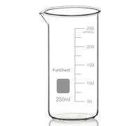 FunChem Glass Cup, 1 Pack, High Borosilicate Glass, Graduated, Tall Cup with Spout, Lab Cup, 250ml