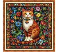 Funchey Counted Cross Stitch Kits for Adults Needlepoint Kits Unprinted Cross Stitching Embroidery Kit 11CT Cross Stitch Supplies-Magical Flower Cat 18x18 inch