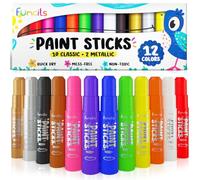 Funcils 12 Tempera Paint Sticks for Kids & Toddlers - Quick Dry, Non-Toxic Washable Paint for Kids - Art & Craft Supplies Set, Children Painting Pens with Metallic Gold & Silver Color Ages 1 2 3 4 5 6