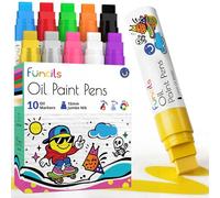 Funcils 15mm Jumbo Oil Based Paint Markers (10 Pack) - Oil Paint Pens for Metal, Fabric, Glass, Rocks, Automotive Car Tire, Furniture Touch Up Wood & Plastic Surfaces - Waterproof & Permanent Markers