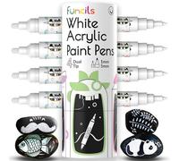 Funcils 4 Dual Tip White Acrylic Paint Pens - Extra Fine Tip & Medium - White Acrylic Paint Markers for Metal, Rocks, Canvas, Wood, Ceramic, Glass, Fabric, Plastic - Acrylic Markers for Kids & Adults