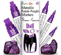 Funcils 5 Metallic Acrylic Paint Pen Set - Extra Fine to Jumbo Tips (1mm-15mm) - Purple Markers for Fabric, Metal, Plastic, Canvas, Wood, Rock Painting, Glass - Permanent Marker