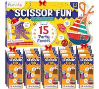 Funcils Educational Kids Party Favors (15 Pack) - Scissor Skills Craft Activity Kits with Book, Scissors & Glue - Birthday Goodie Bags Stuffers, Classroom Return Gifts for Boys & Girls Ages 3 4 5 6 7