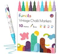 Funcils Vintage Liquid Chalk Pens for Chalkboard Signs, Blackboard, Window, Labels, Bistro, Glass, Car (10 Pack, 1mm) - Wet Wipe Erasable Ink Chalk Board Markers, Extra Fine Tip Liquid Chalk Markers