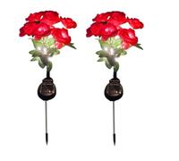 FUNCITTE 2PCS Solar Flowers Lights Outdoor, LED Rose Lights with 7 Flowers, Waterproof Solar Garden for Garden Patio Backyard Planter (Red)