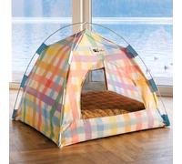 FUNCITTE Cat Bed, Summer Pet Sleeping Mattress, Summer Pet Cave Tent, Pet Bed with Non-Slip Base, Washable Cat House with Mesh Window for Small Medium Cats (Style B,53×53×45cm)