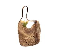FUNCITTE Straw Beach Bag for Women, Crocheted Ladies Beach Bag, Summer Beach Shopping Bag, Casual Shoulder Bag for Holiday Daily Work Shopping Travel (Khaki)