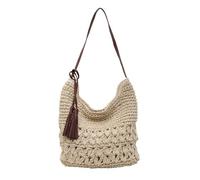 FUNCITTE Straw Beach Bag for Women, Crocheted Ladies Beach Bag, Summer Beach Shopping Bag, Casual Shoulder Bag for Holiday Daily Work Shopping Travel (Beige)