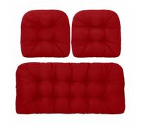FUNCITTE Waterproof 3-Piece Garden Chair Cushions Set, Outdoor Seat & Backrest Pads for Rattan Swing & Bench, All-Weather Tufted Wicker Furniture Cushion (Red)